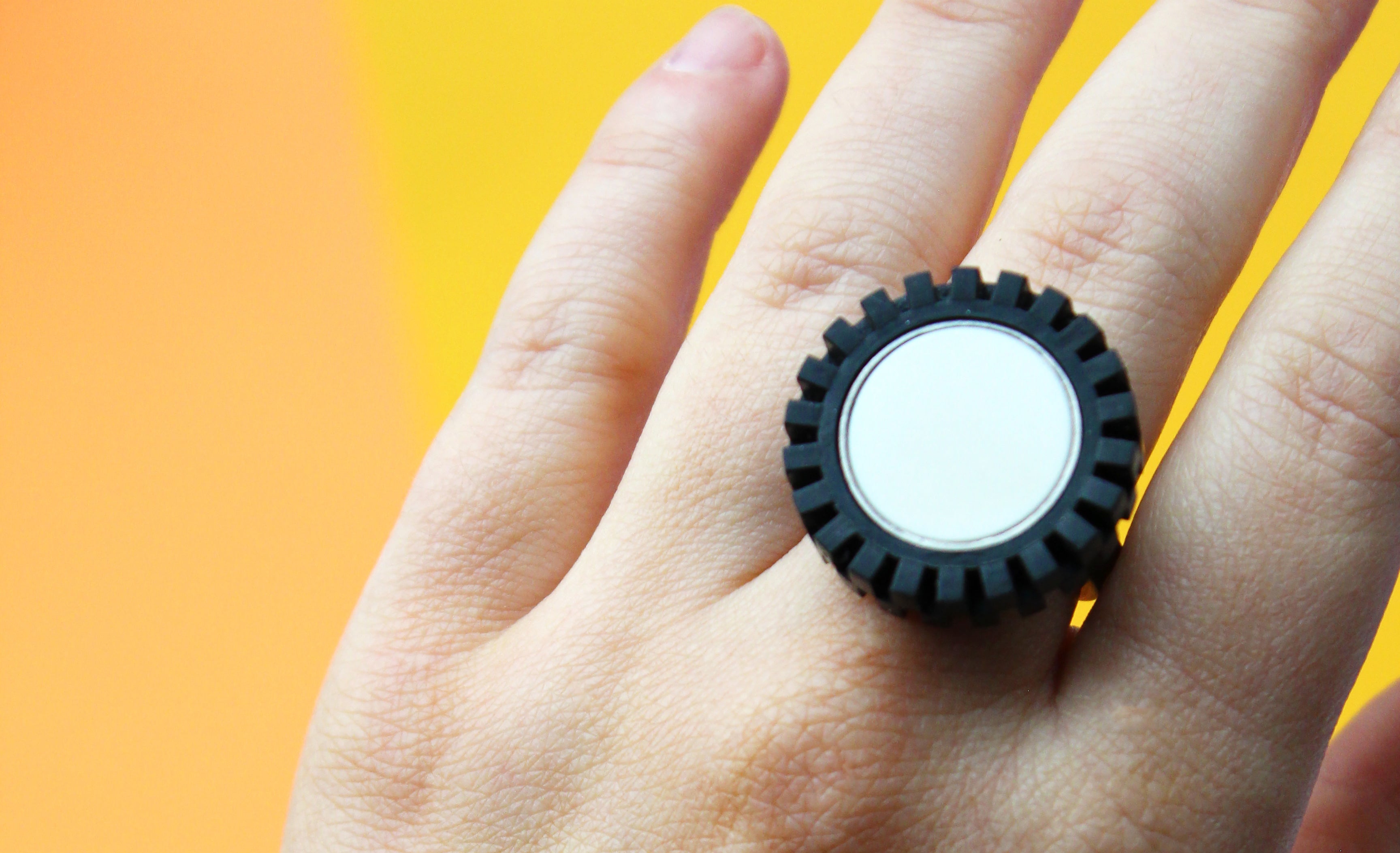 Bold jewelry made from LEGO® wheels – JacQueline Sanchez