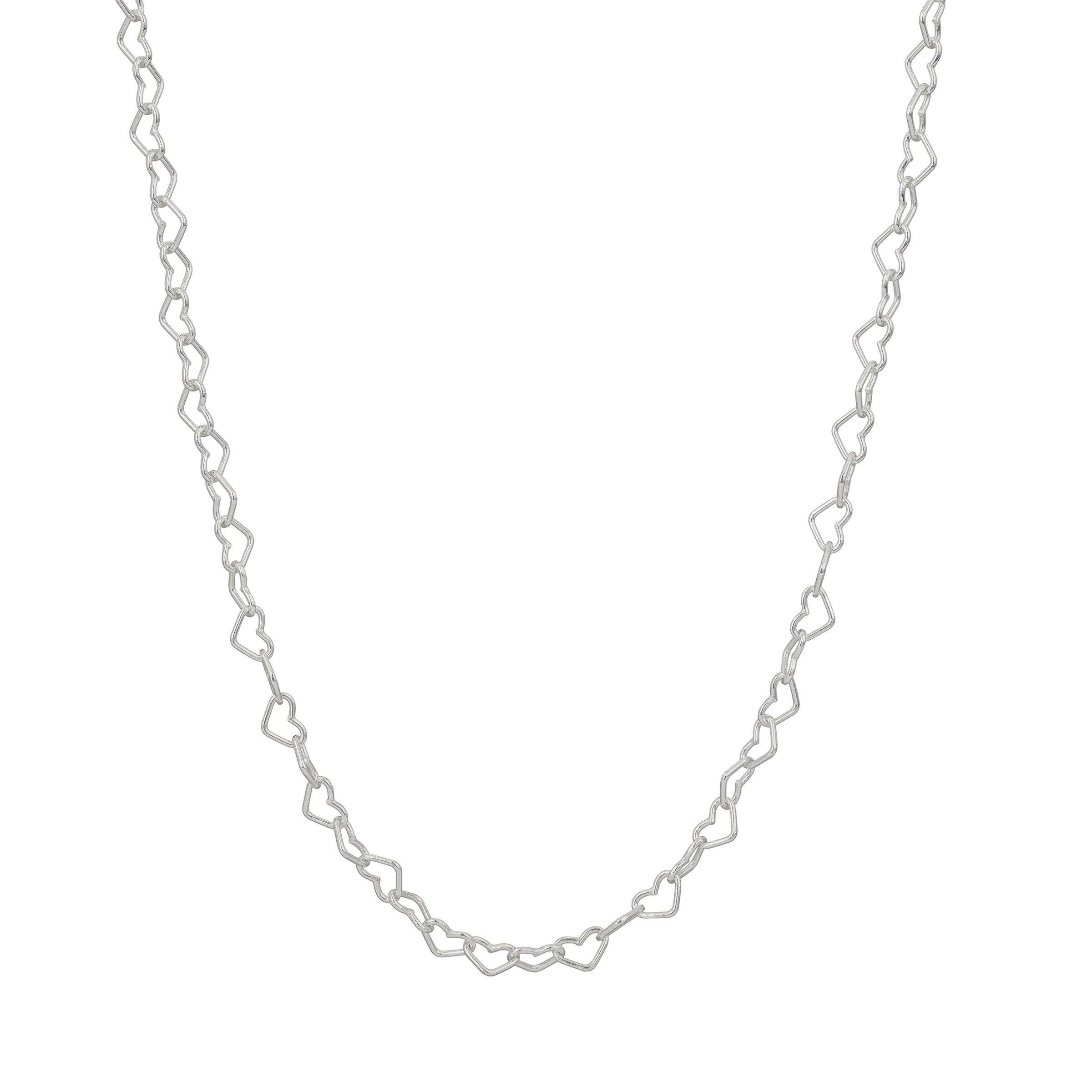 A necklace with little silver  
links in the shape of hearts