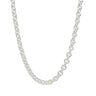 Chunky size rings that interlock with each other to create a chain. Shown how it would look laying around the neck