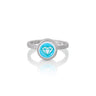 Sterling silver ring with round bezel in center with an emoji diamond in center