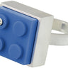 Contemporary ring with a diamond set into a blue 2 X 2 LEGO brick