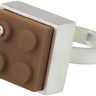 Unique brown 2 X 2 LEGO brick in hand fabricated sterling silver modern ring