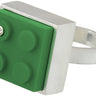 Unique green 2 X 2 LEGO brick in hand fabricated sterling silver modern ring