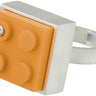 Unique and fun 2 X 2 orange LEGO brick in hand fabricated sterling silver modern ring