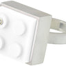 Unique and fun white 2 X 2 LEGO brick in hand fabricated sterling silver modern ring