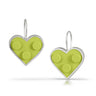 Lime green LEGO bricks in the shape of heart earrings