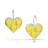 Yellow LEGO bricks in the shape of heart earrings