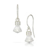 Two dangle earrings with diamond briolette like shape stones hanging from bottom