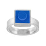 Dark blue 1 X 1 square LEGO brick inset into metal on top of a ring