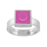 Hot pink 1 X 1 square LEGO inset into metal on top of a ring