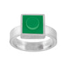 Dark green 1 X 1 square LEGO brick inset into metal on top of a ring