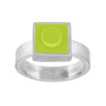 Light green 1 X 1 square LEGO brick inset into metal on top of a ring