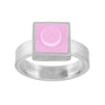Light pink 1 X 1 square LEGO brick inset into metal on top of a ring