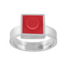 Red 1 X 1 square LEGO set into a bezel on top of a ring