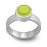 Lime green LEGO brick set into a sterling silver hand fabricated modern ring