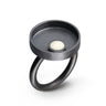 Hand fabricated sterling silver, modern simplistic round ring with small round white LEGO piece