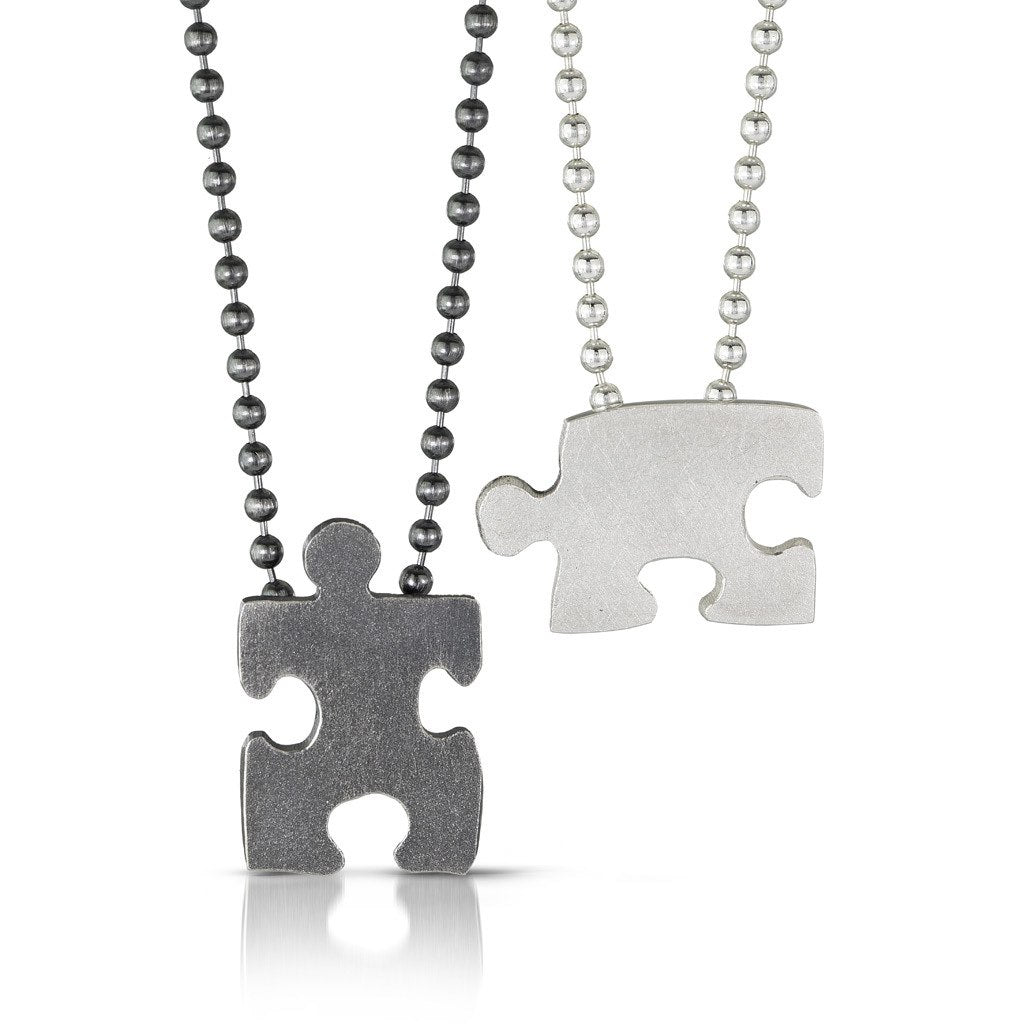 Autism Awareness sterling silver puzzle piece pendants that fit together but worn separately