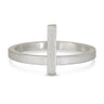 a sterling silver ring with a vertical bar across it to lay next to another ring once stacked next to it