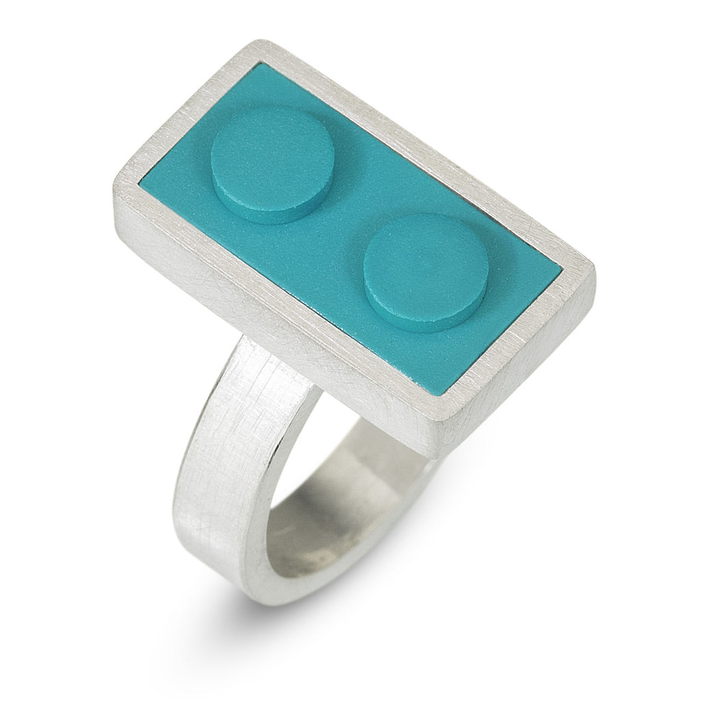 1 X 2 turquoise LEGO ring handmade in sterling silver