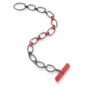 Hand fabricated oxidized sterling silver links bracelet with red recycled LEGO elements and LEGO toggle clasp.
