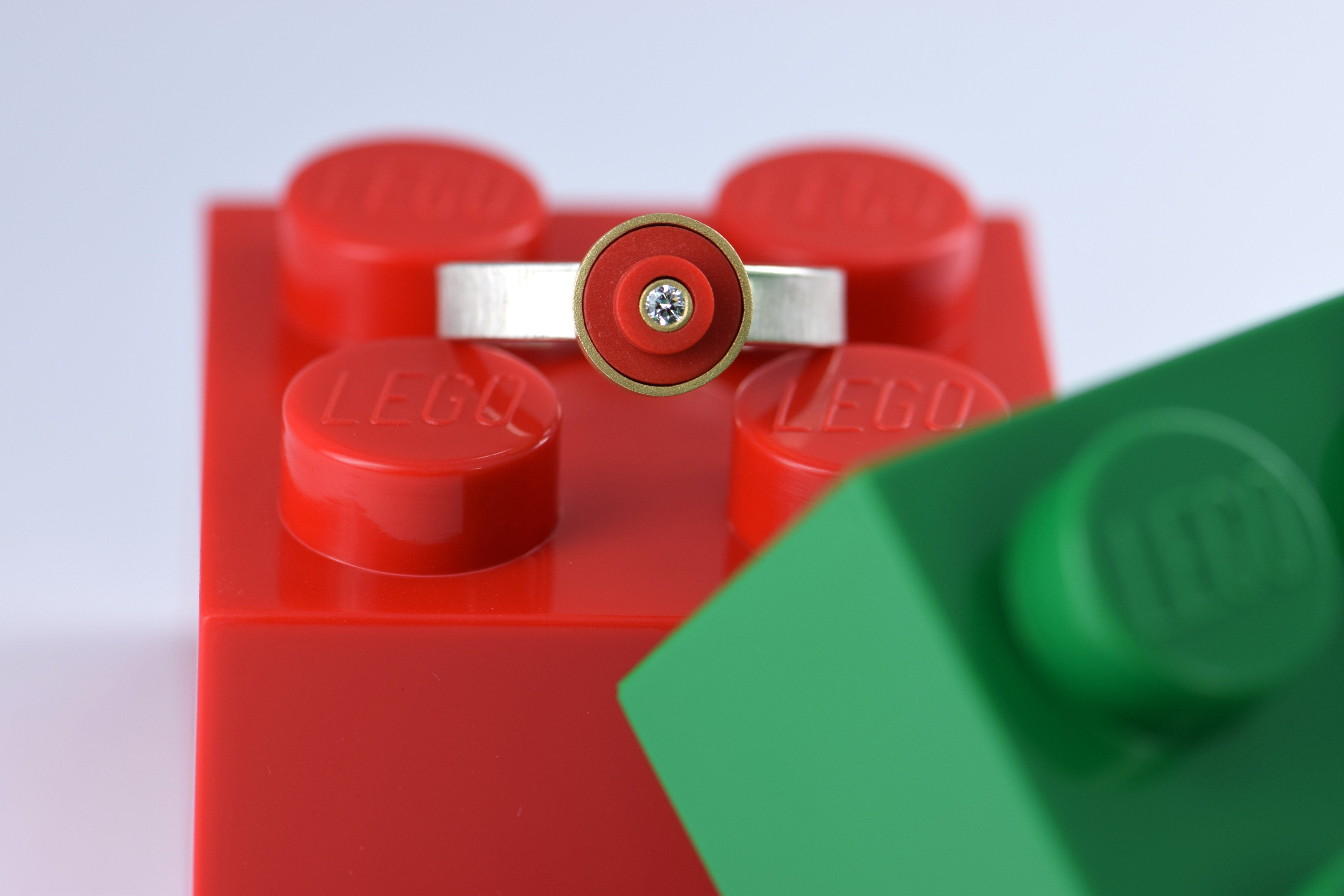LEGO jewelry, LEGO dot brick ring with diamond