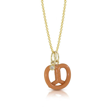 Pretzel charm with diamond in 18k yellow gold