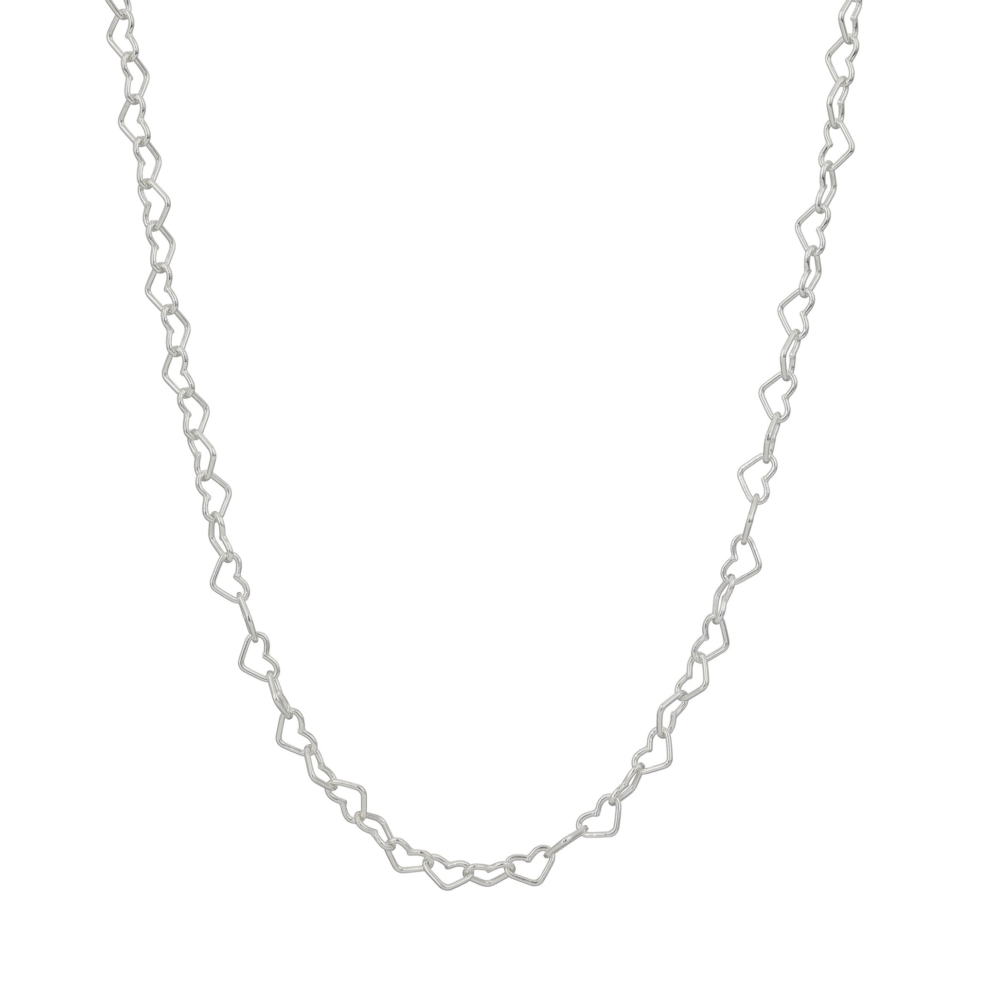 A necklace with little silver  
links in the shape of hearts 