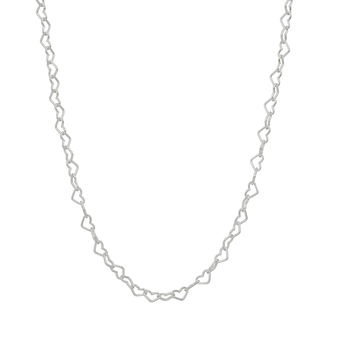 A necklace with little silver  
links in the shape of hearts 
