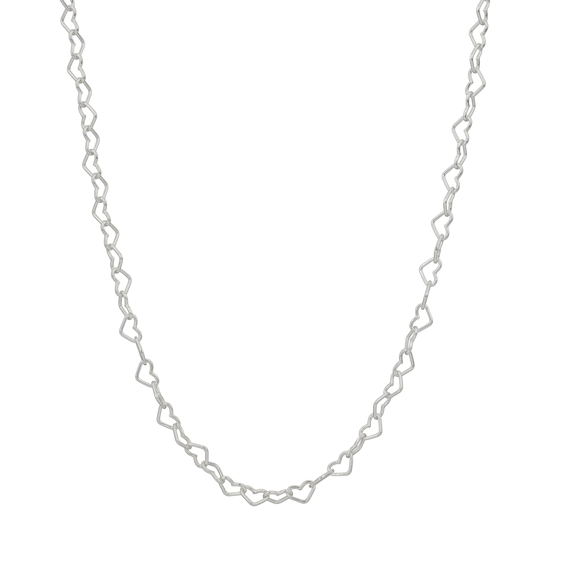 A necklace with little silver  
links in the shape of hearts 
