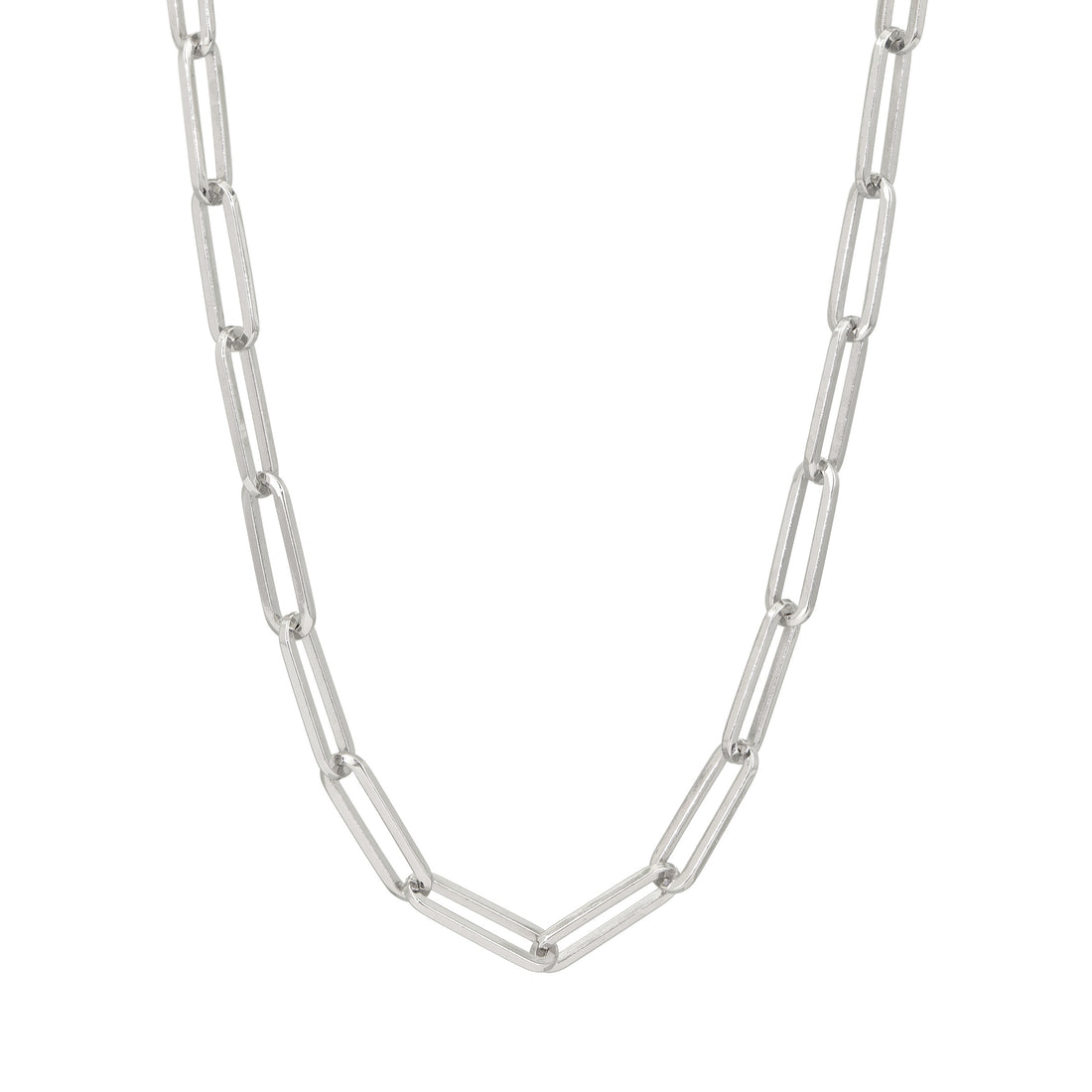 Heavy long oval link chain shown how it would lay on the neck