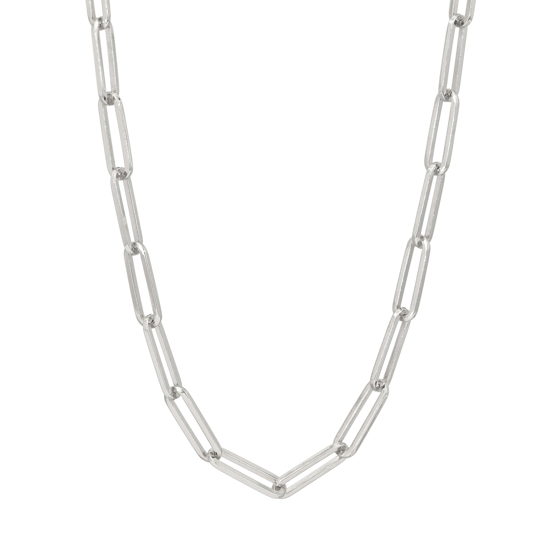 Heavy long oval link chain shown how it would lay on the neck