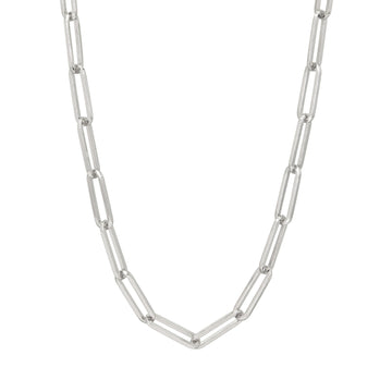 Heavy long oval link chain shown how it would lay on the neck
