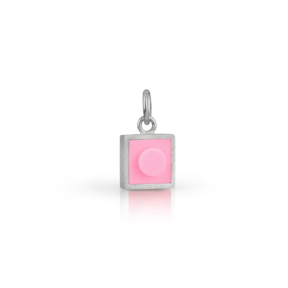 Light Pink 1 X 1 square LEGO charm for necklace or bracelet in sterling silver 