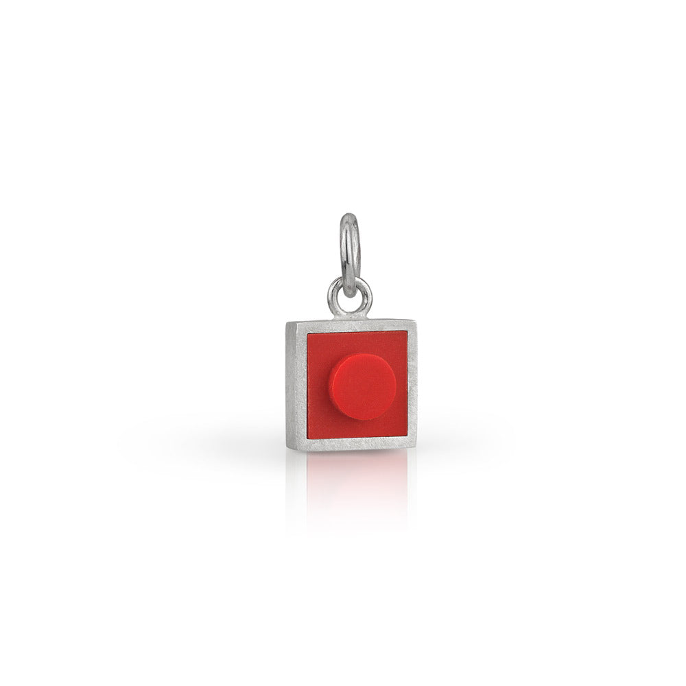 Red 1 X 1 square LEGO charm for necklace or bracelet in sterling silver 