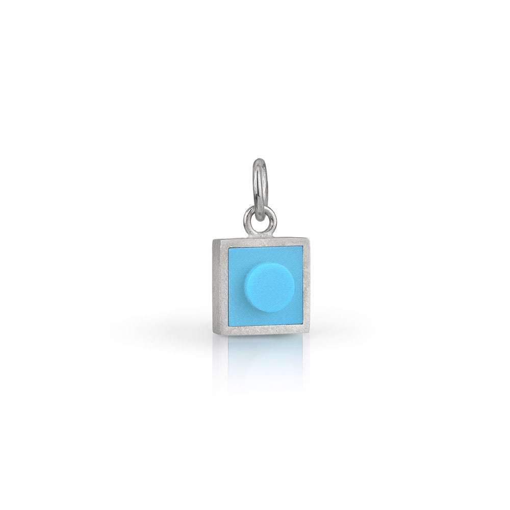 Light blue 1 X 1 square LEGO charm for necklace or bracelet in sterling silver 