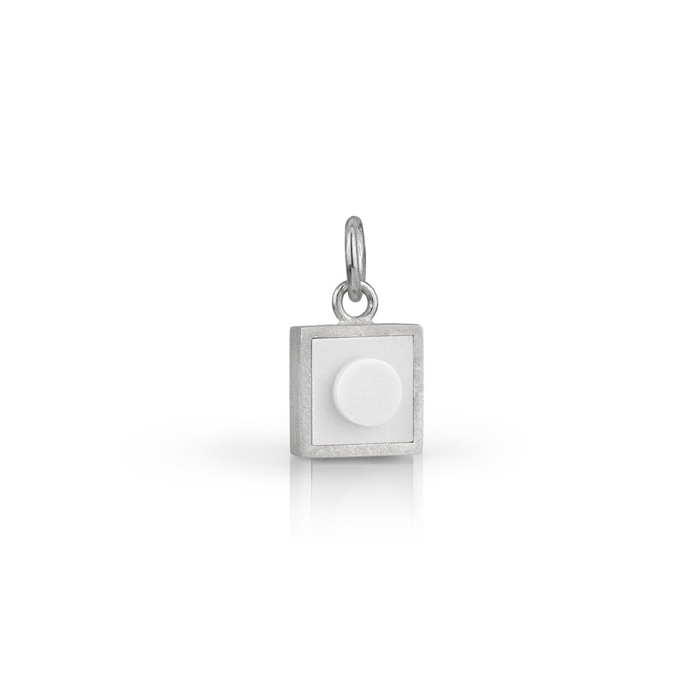 White 1 X 1 square LEGO charm for necklace or bracelet in sterling silver 