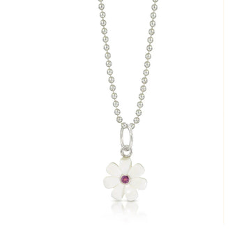 White Daisy with Purple Diamond Necklace