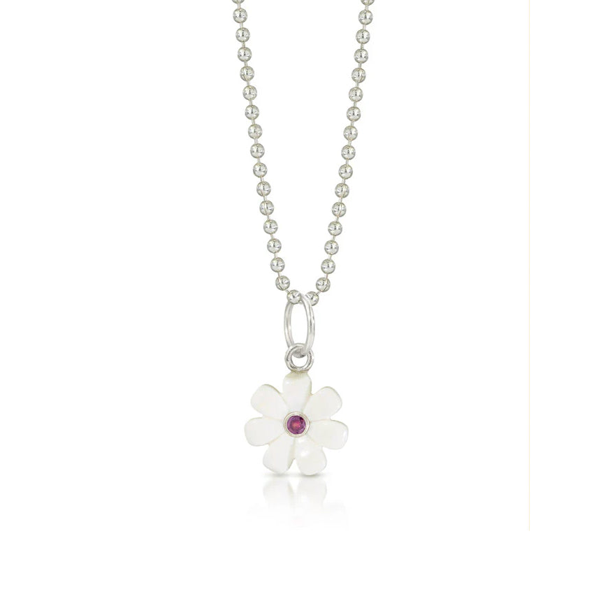 White Daisy with Purple Diamond Necklace