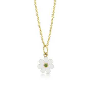 Daisy charm pendant 18K gold with green diamond