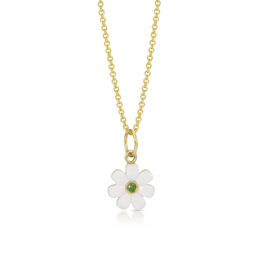 Daisy charm pendant 18K gold with green diamond
