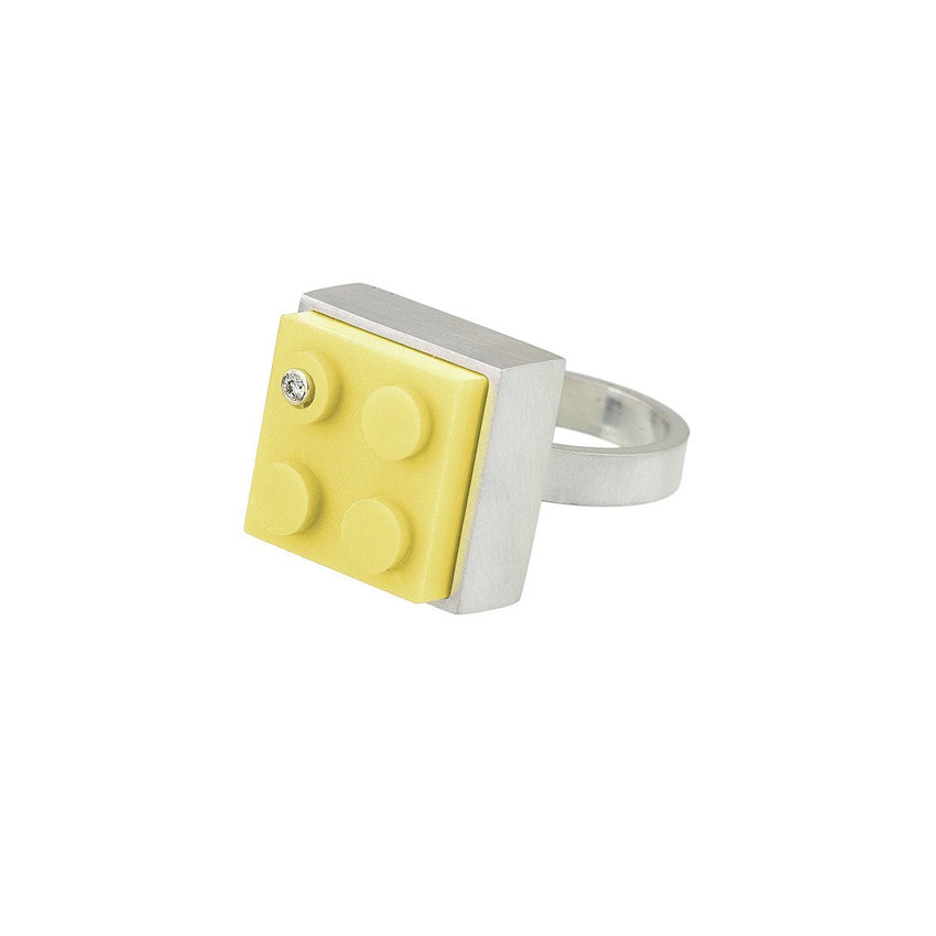 Tall Brick Ring with Diamond