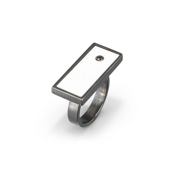 White Bar Ring with Black Diamond