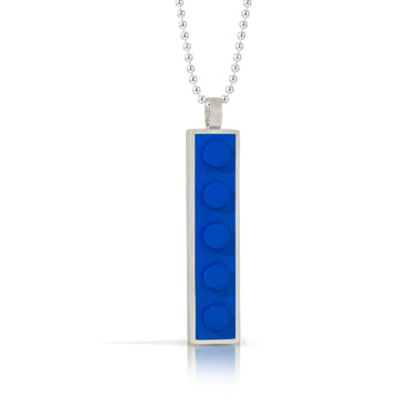 1 X 5 blue LEGO brick made into a sterling silver pendant on a bead chain