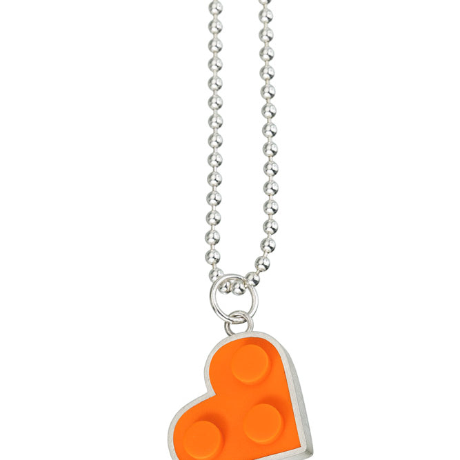 Orange heart shaped LEGO pendant on chain