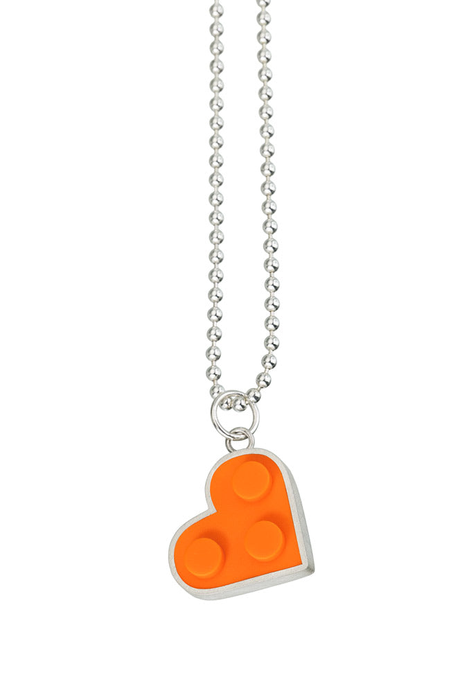 Orange heart shaped LEGO pendant on chain