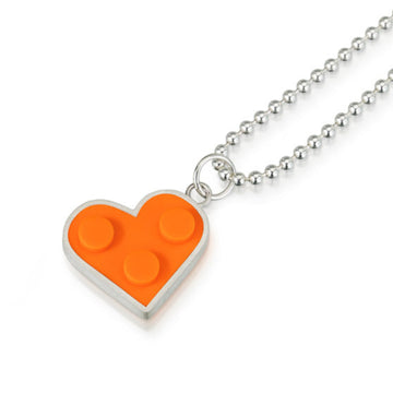 Orange heart shaped  LEGO pendant on silver chain