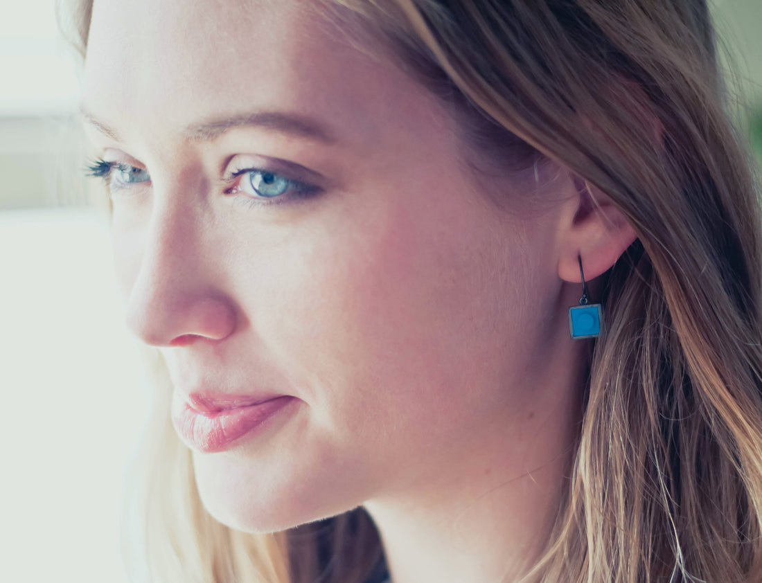 Portland skies square dangle earrings