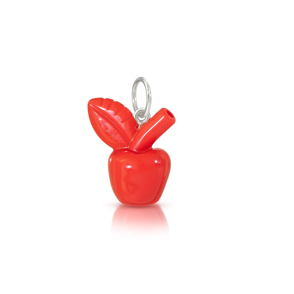 red LEGO apple  charm with sterling silver loop on top to go on a necklace or bracelet 