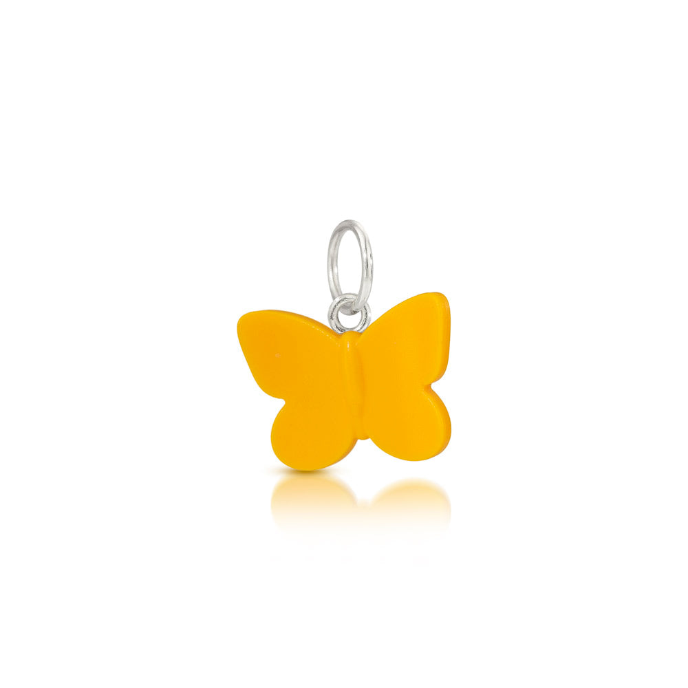 LEGO mini-figure yellow butterfly charm with silver loop at head for chain to go through 