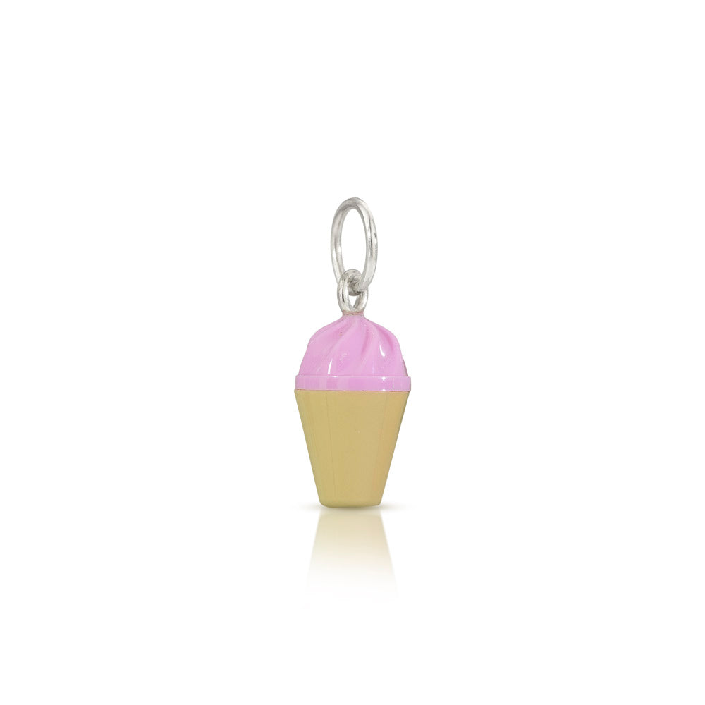 LEGO mini-figure accessory strawberry ice cream cone charm with silver loop at top for chain to go through 